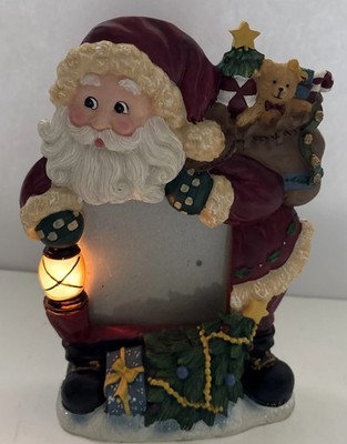 3D Resin Light Up Santa Picture Frame Jolly St. Nick w/Curly Beard & Bag of Toys