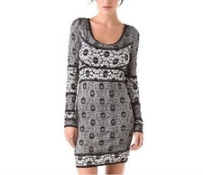 Free People Botanical Forest Knit Lace L/S Bodycon Dress Size S Black/Gray