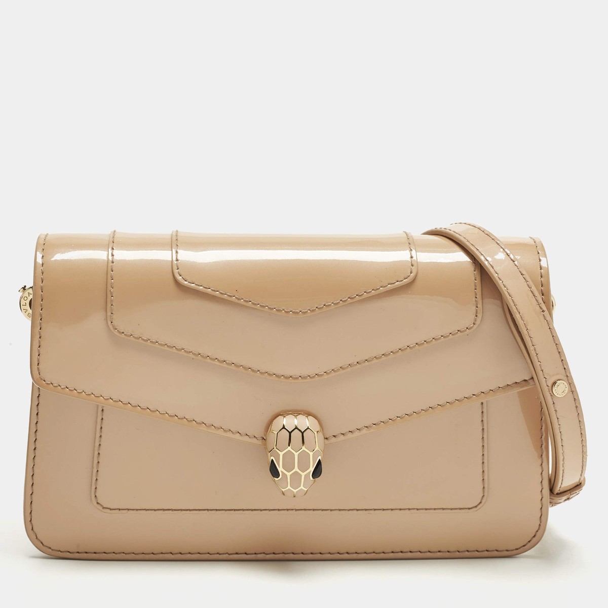 Bvlgari Serpenti Forever Small Beige Patent Leather Crossbody Bag