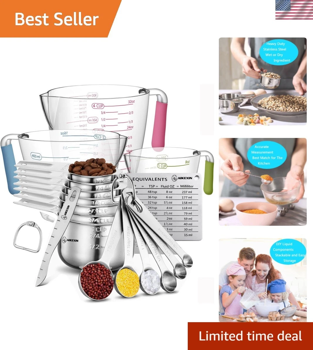 20-Piece Measuring Cups and Spoons Set, Nesting Stainless Steel Measuring Cup...