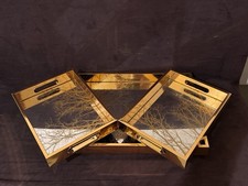 Plastic Geometric Living Room Decor Tray Mirrored Ottoman Tray, Set of 3 Serv...