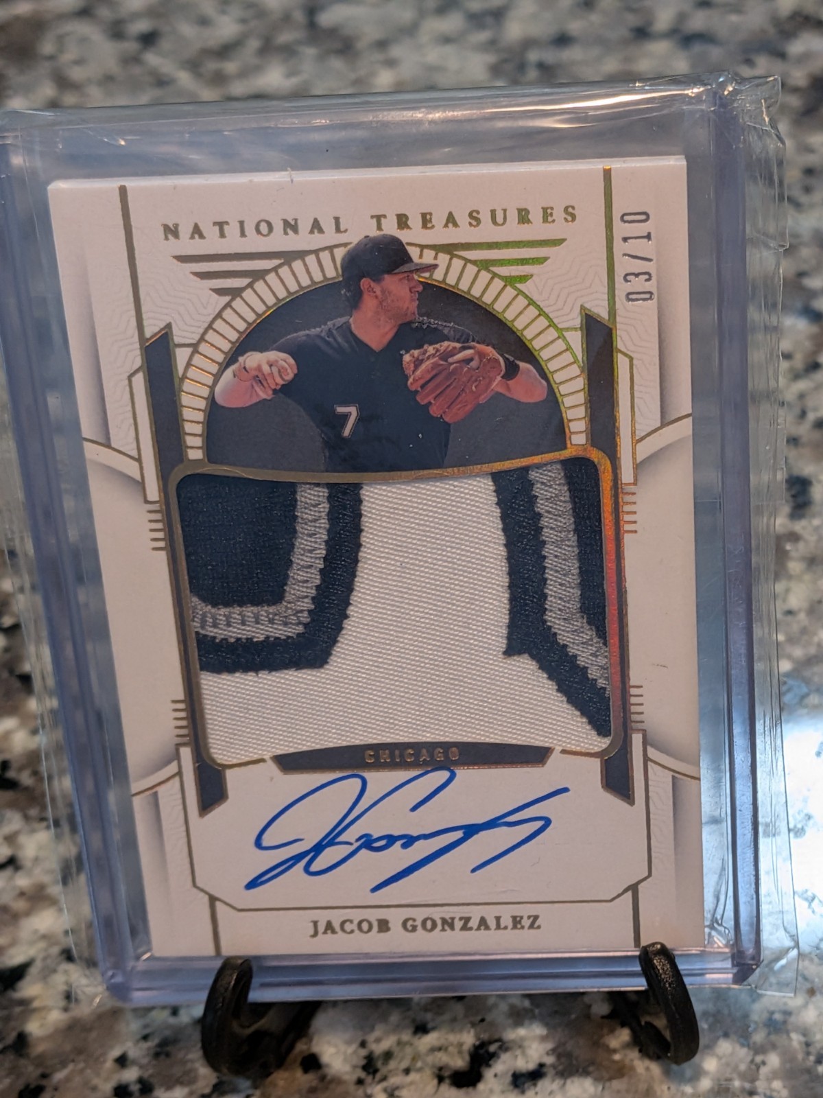 2024 National Treasures Jacob Gonzalez Gold Letter Patch Auto 3/10 view 1
