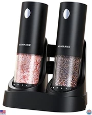 Electric Salt & Pepper Grinder Set - Automatic, LED Light, Adjustable Coarseness