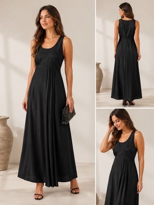 Rachel Zoe Women's Black Maxi Dress Scoop Neck A-Line Flowy M