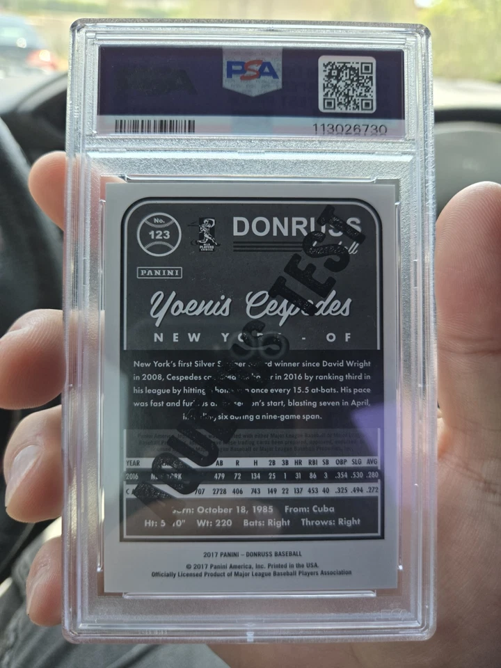 POP 1 💎✨️ 2017 Panini Donruss Yoenis Cespedes #123 Aqueous Test 11/49 - PSA 10  - Image 2 of 2