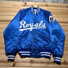 Vintage 80s Kansas City Royals MLB Baseball Patch Satin Bomber Jacket Size Small