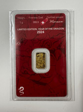 2024 Argor Heraeus Year of the Dragon 1g Gold Bar .999 Fine Gold Limited Edition