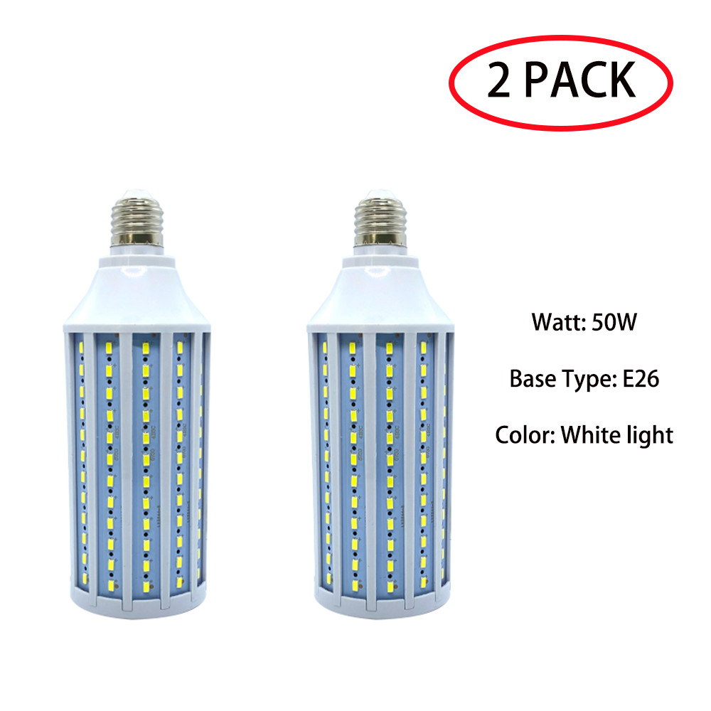 2Pack LED Corn Light Bulbs 168-Chip E26 5000 Lumens 50W Daylight Universal Lamp