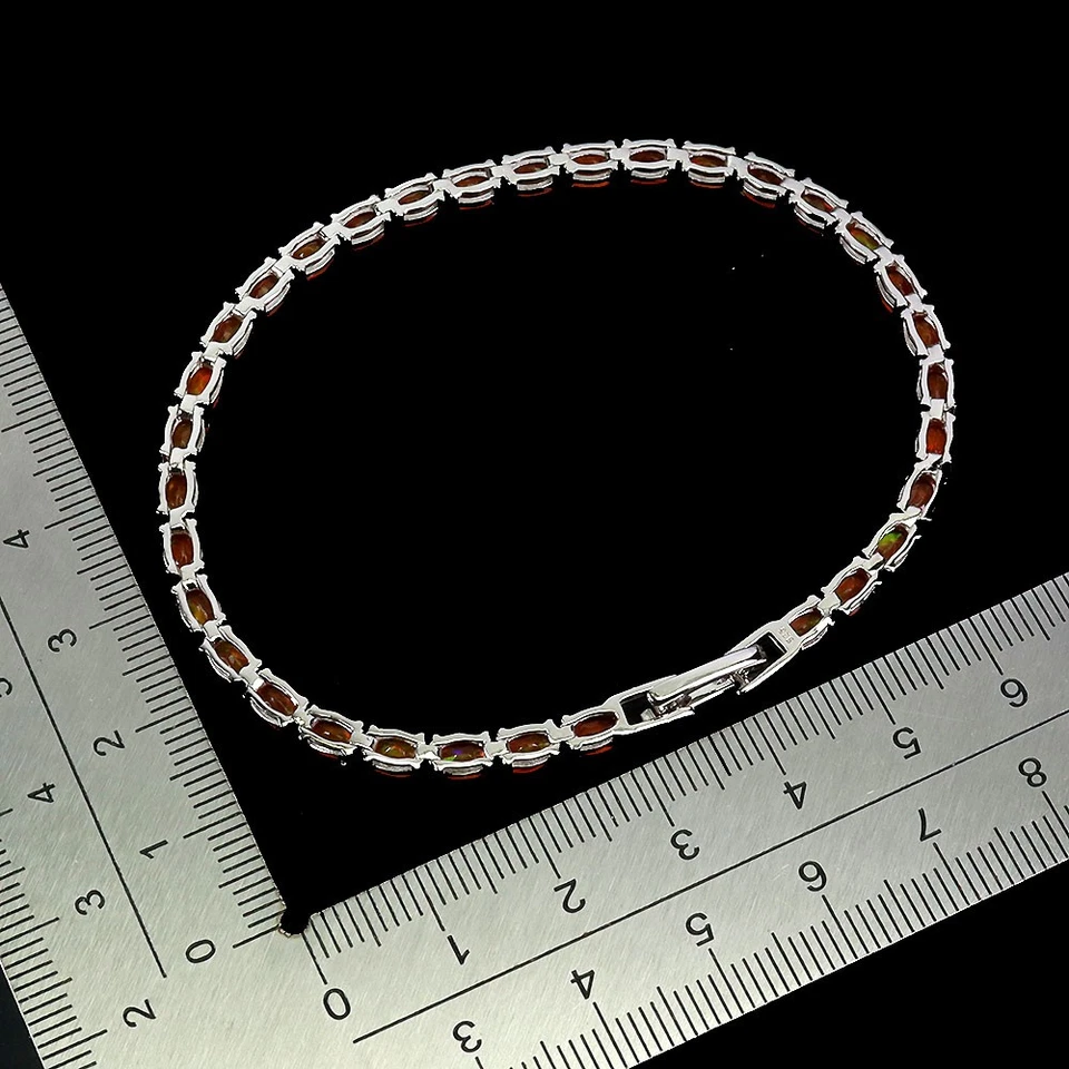Pulsera de plata de ley 925 ovalada ópalo naranja 5x3 mm joyas de piedras preciosas 7,5 pulgadas Foto 3 de 4