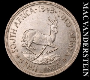 South Africa: 1948 Five Silver Schillings - Scarce  High Grade  Lustrous  #L7381