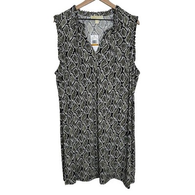 Michael Kors 3X Plus Olive Green Snake Print Midi Stretch Dress Sleeveless Vneck