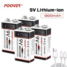 4x 9V 6F22 USB Lithium ion Battery 1200mAh 9 Volt Li-ion Rechargeable Batteries