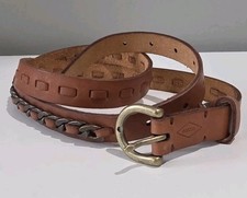 Fossil Tan Leather Belt Chains Weaving Brass Buckle BT4359231 Size L 3/4" Wide