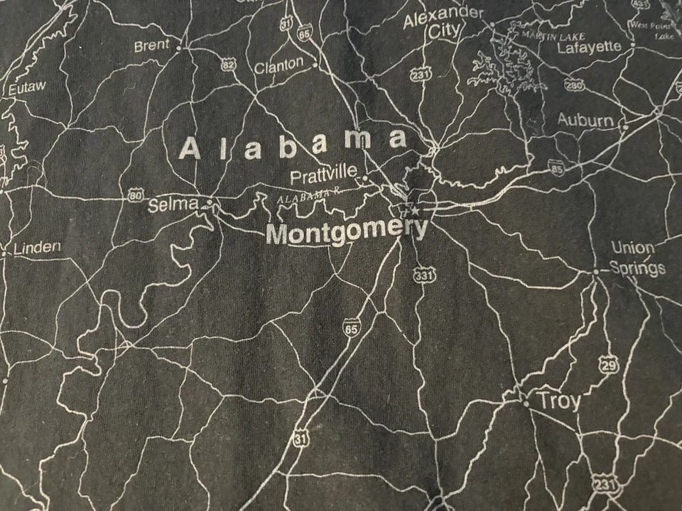 Camiseta masculina Alabama Vintage, fundo de mapa, tamanho XXL - Imagem 3 de 4