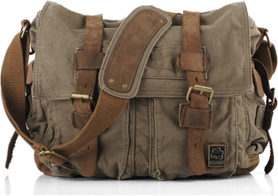 Vintage Military Leather Canvas Laptop Bag Messenger Bags Medium
