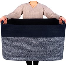 22in Extra Large Blanket Basket Holder for Living Room, Rectangle Rope Woven ...
