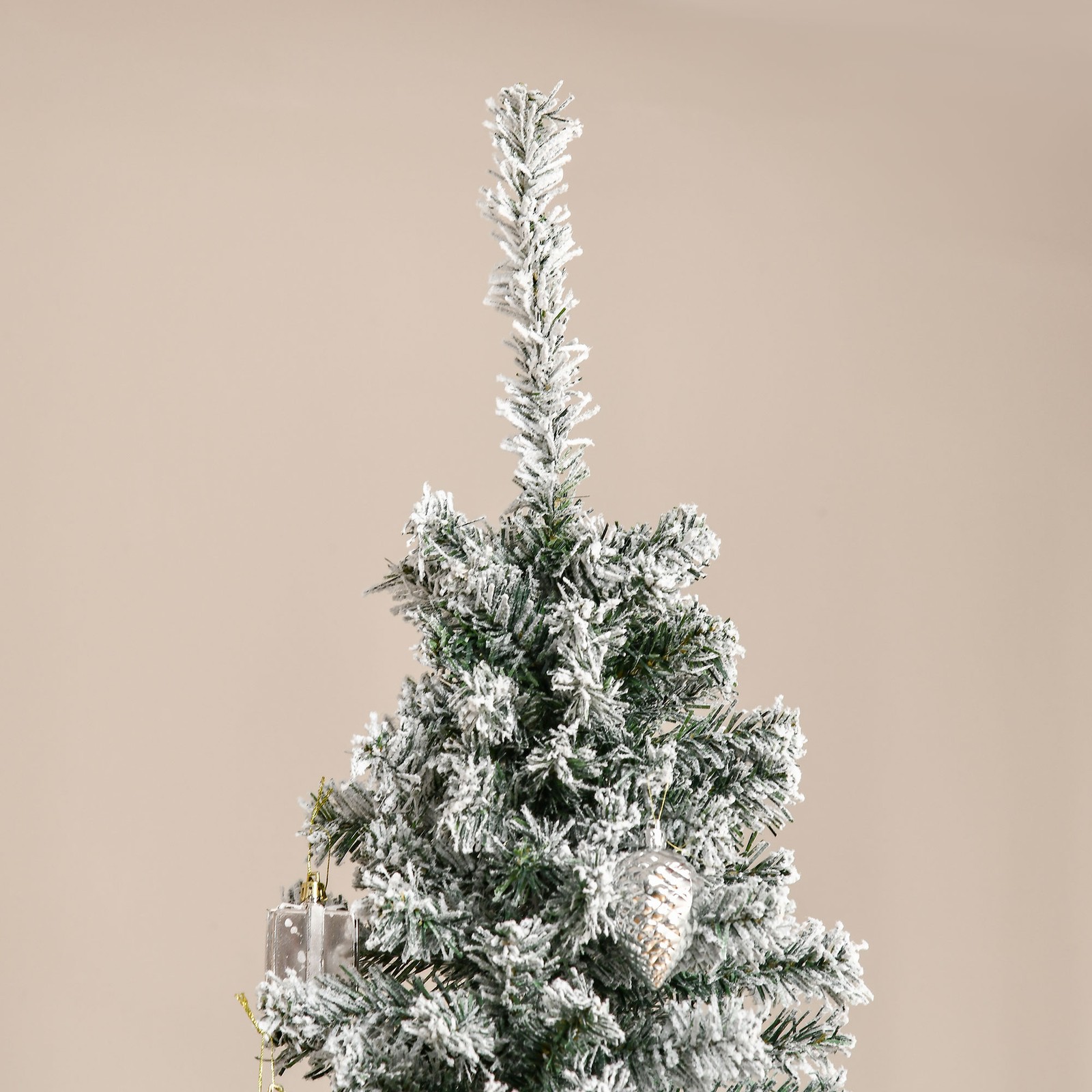 HOMCOM 7.5' Tall Unlit Snow-Flocked Slim Artificial Christmas Tree w/Realisti