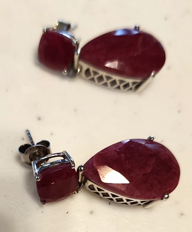Ross-Simons 19.20 ct. t.w. Ruby Drop Earrings in Sterling Silver NIB pretty RED - Image 4 of 4