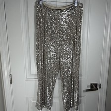 Express Champagne Silver Sequin Wide Leg Pants Women s Medium Party Holiday