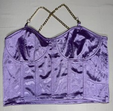 SHEIN Purple Satin Corset Crop Top Women's Size S Chain Straps Bustier Cami