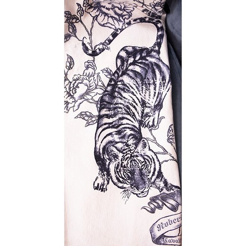 sz M VINTAGE ROBERTO CAVALLI 2003 TATTOO TIGER Floral FLAME HEART Cotton SKIRT - Picture 6 of 20