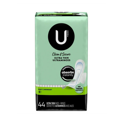 U by Kotex Clean & Secure Ultra Thin Pads Heavy With Wings CushionCore 44 Pack