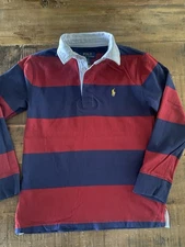 Polo Ralph Lauren Rugby Shirt Youth Boys Red & Blue Striped Long Sleeve, Small 8