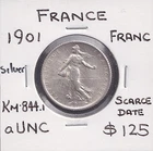 France Silver Franc 1901 - aUnc