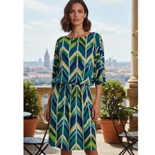Roz & Ali Dress Womens 10 Blouson Colorful Geometric Dolman Lagenlook Dopamine