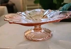 Tiffin Pink Depression Glass Etched Pedestal Bowl Floral Pattern