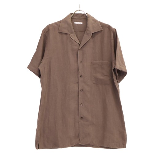 Loro Piana Linen Short Sleeve Shirt Men’s Brown Open Collar Used