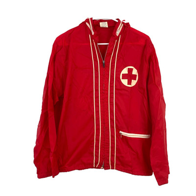 Vintage Cap 'N Jac White Red Lifeguard Zip Jacket Size Medium