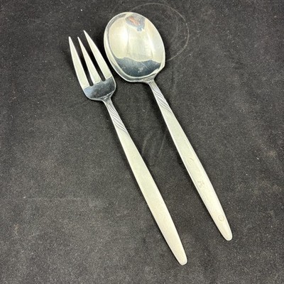 Vintage Stainless Steel 10.5'' Salad Serving Utensils Set of 2 Unbranded Japan
