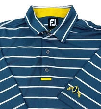 Foot Joy Polo Shirt Men XL Blue White Yellow Striped Performance Golf Club Aqua*