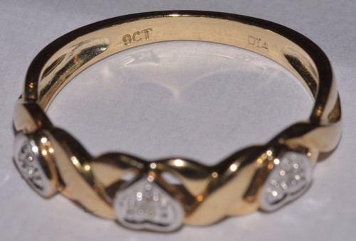 9k triple heart diamond gold ring - Picture 4 of 6