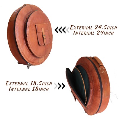 Leather Cymbal Case 24'' Premium Backpack Cymbal Bag Padded High Hat Pocket BROWN