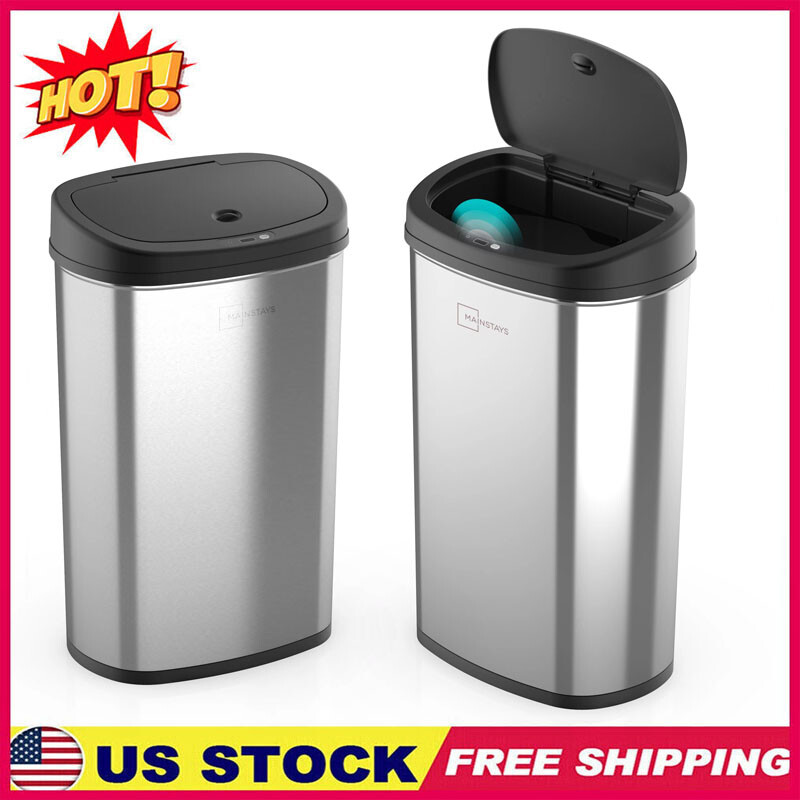 Home 13.2 Gallon Stainless Steel Trash Can, Motion Sensor Kitchen Trash