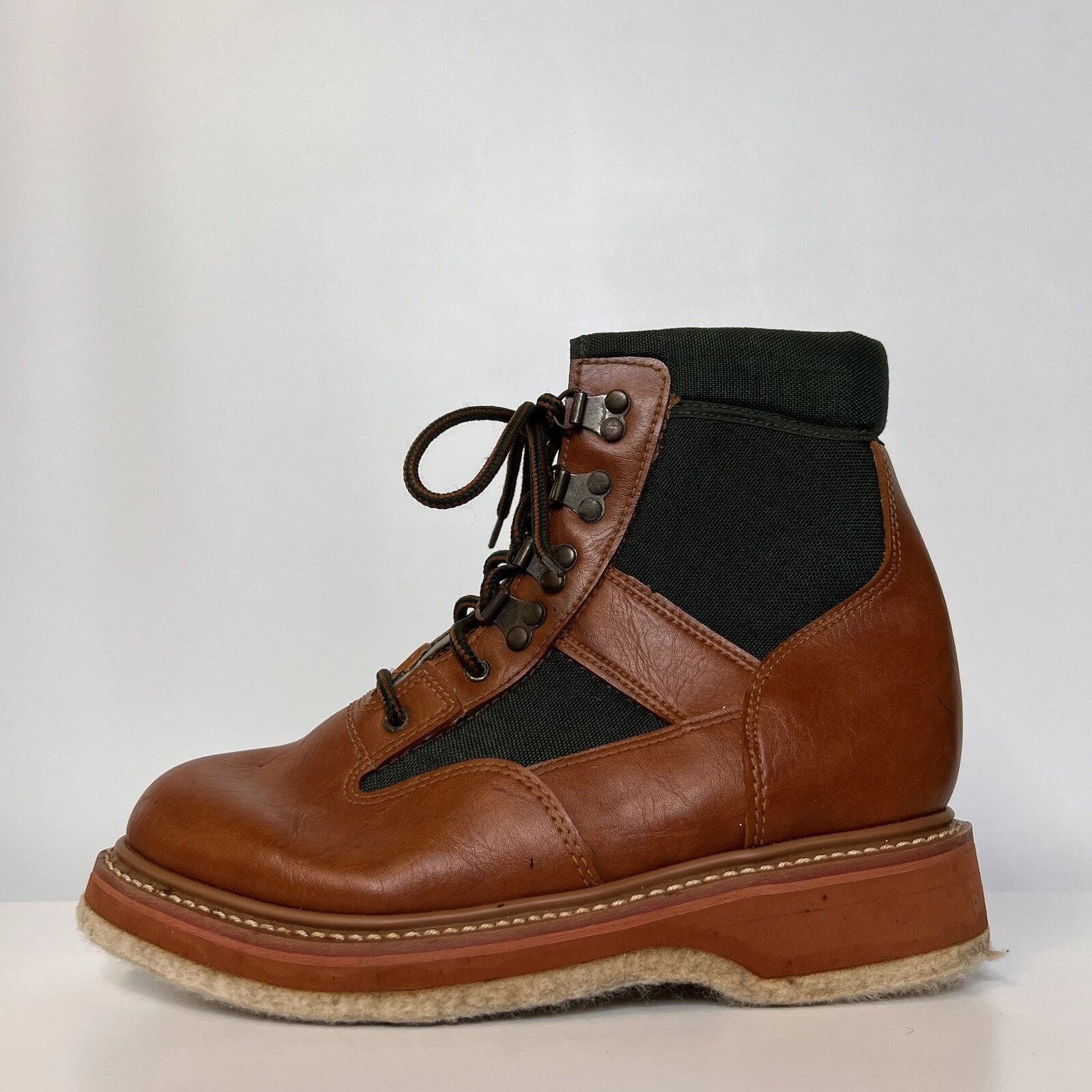 Vintage ORVIS Brown Green Felt Bottom Ankle Hiking Work Hunting Boots Mens Sz 6