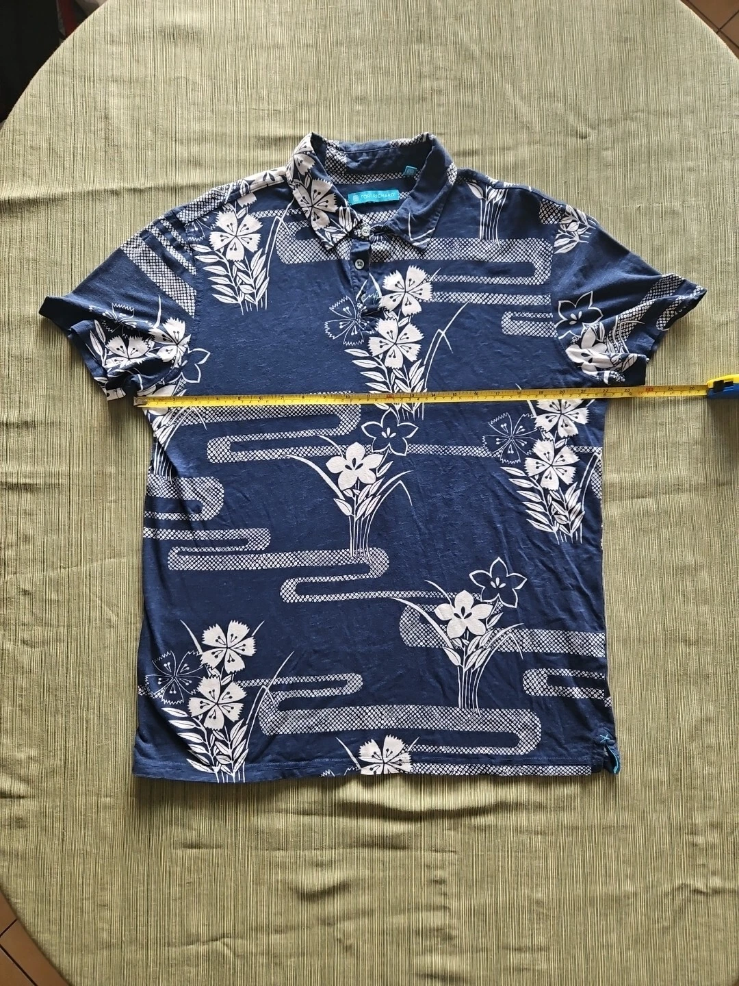 Tori Richard Hawaiian Shirt Large Blue And White