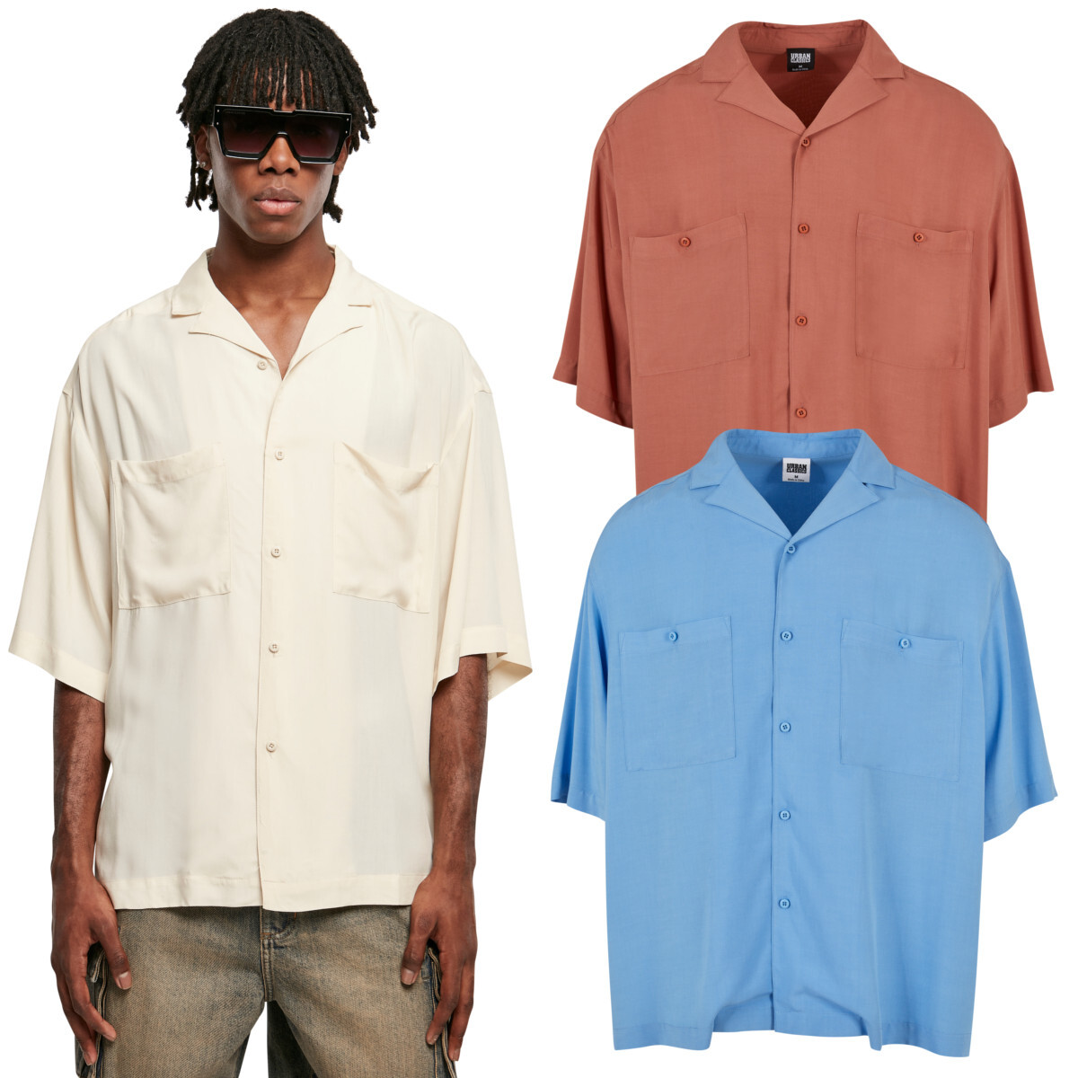 Urban Classics Talla Grande Resort Camisa Casual Camisa de Bolos Básico Bolso