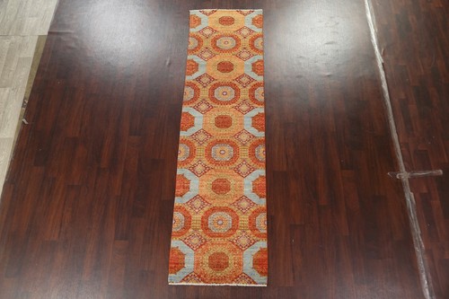 Vegetable Dye Geometric Khotan Oriental Runner Rug Handmade Wool 2' 8'' x 9' 9'' - Picture 2 of 12