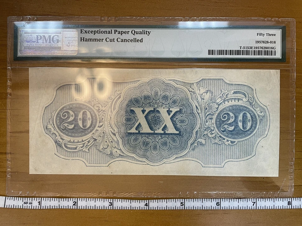 1864 $20 Confederate States of America PMG 53 T-51 - uncirculated - Image 2 of 2