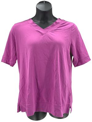 Isaac Mizrahi Live! Rounded V-Neck Thick Band Inset Top Plum Blossom
