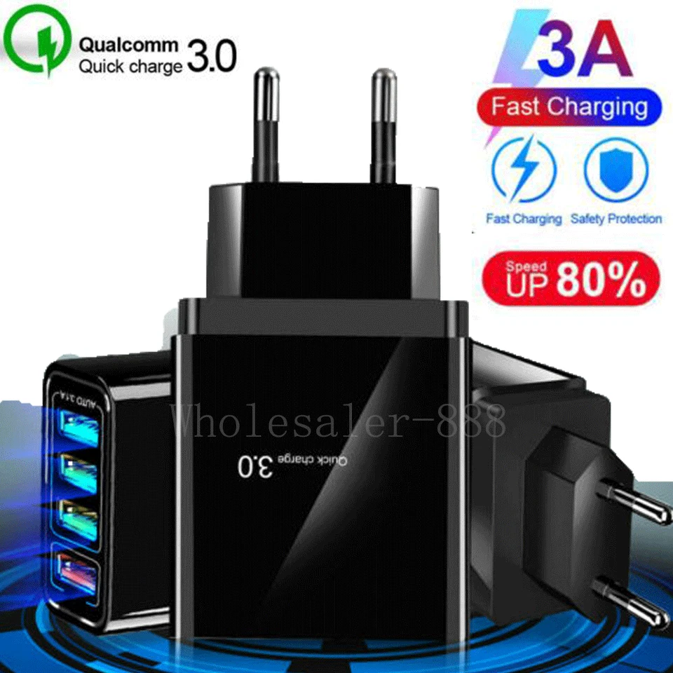 4 Port Fast Quick Charge QC3.0 USB Hub Wall Charger Power Adapter US EU UK Plug - Image 3 of 4