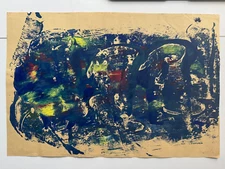 Colorful Vintage Abstract Gouache Painting 1990's Outsider Art Signed OOAK 17x12