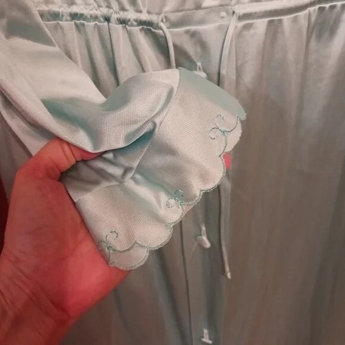 Exquisiter Luxus Vintage Nylon Antron Morgenmantel volle Länge mintgrün Spitze 60er ERA - Bild 5 von 6
