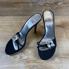 Stuart Weitzman Black Heels Mules W Offset Crystals Size 8w