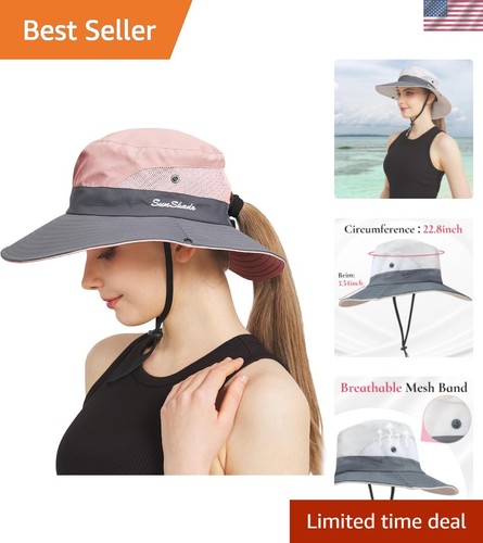 Ponytail Sun Bucket Hats for Women Men Wide Brim UPF 50+ Fishing & Beach Hats