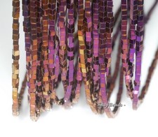 2X2MM HEMATITE GEMSTONE PURPLE SQUARE CUBE 2X2MM LOOSE BEADS 16inch