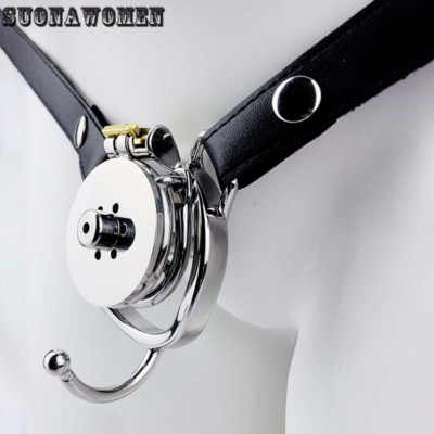 Stainless Steel Flat Pancake Chastity Cage with Metal Tube Anti-Discharge Rings